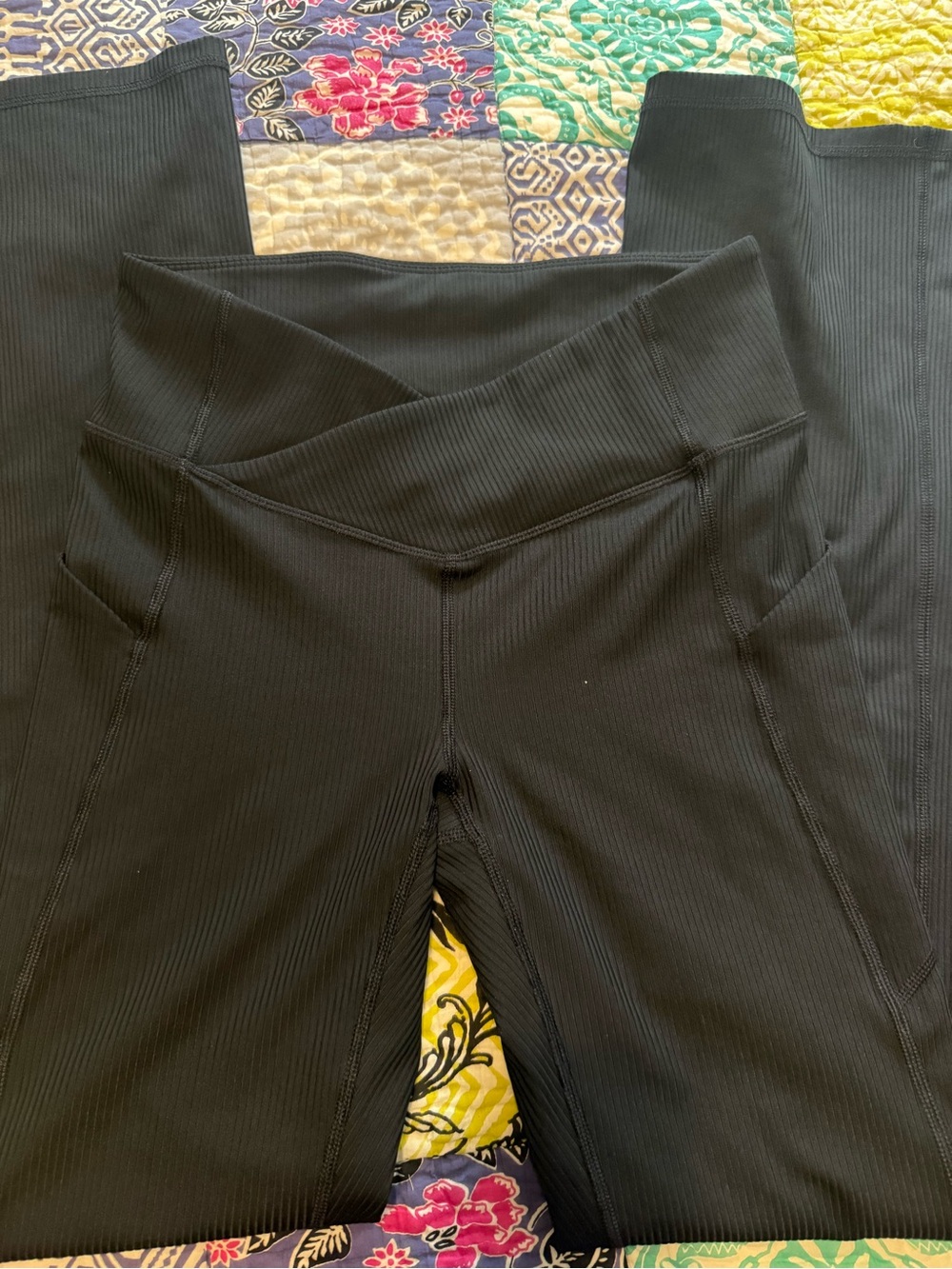 Fabletics Black Ribbed Stretch Pants - Picture 2 of 3